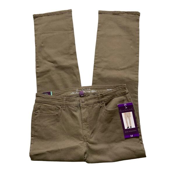 Gloria Vanderbilt Khaki Pants Women 14 Mid Rise Rail Straight Leg Stretch Casual - Picture 2 of 14